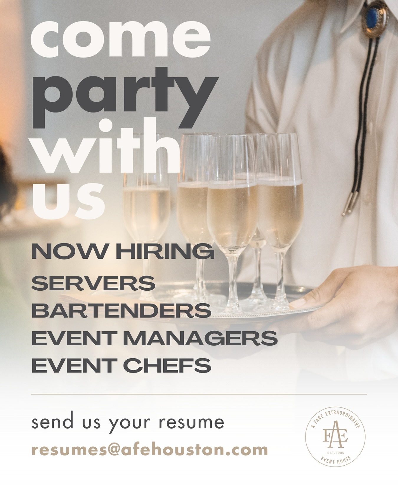 We’re hiring! Join the AFE team and be a part of Houston’s most extraordinary events✨
We’re currently looking for:
🍽 Servers & Bartenders
👩🍳 Event Chefs
🎯 Event Managers
Whether you thrive behind the bar, in the kitchen, or leading the show, we’d love to meet you.
Apply now at afehouston.com/careers or share this post with someone who’d be a perfect fit!
🔎houston event jobs, catering jobs houston, server jobs houston, bartender jobs houston, event chef jobs houston, event manager jobs houston, hospitality jobs houston, a fare extraordinaire hiring, upscale catering jobs, luxury event jobs, join afe team, event staffing houston, now hiring houston, houston hospitality careers, event production jobs