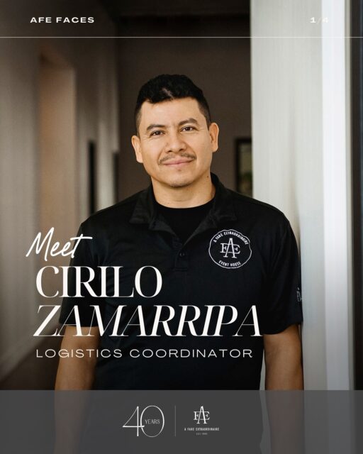 🚛Meet Cirilo Zamarripa, Logistics Coordinator at A Fare Extraordinaire and a dedicated member of our team for 11 years!
📦Cirilo assists with every event pack-out and load-out, ensuring all items are perfectly accounted for and ready to roll. With his sharp eye for detail and calm under pressure, he’s the reason our events leave the shop seamlessly.
👨👩👦👦Fun fact: AFE truly runs in the family. Cirilo’s wife and two sons also work alongside him in various departments!
🏡When he’s off the clock, you’ll find him spending quality time with his family, his favorite way to relax after a full day of coordinating.
😊One word to describe him? Friendly. Reliable, steady, and always the first to lend a hand.