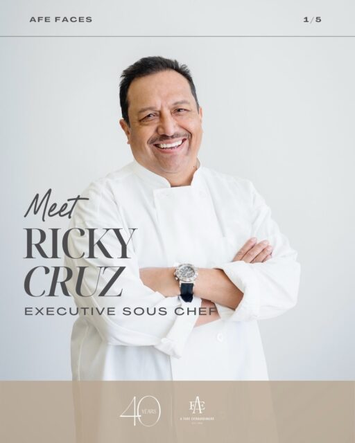 🍽️Meet Ricky Cruz, Executive Sous Chef at A Fare Extraordinaire and a cornerstone of our culinary team for 21 years!
 🔥Ricky oversees the day-to-day operations in the kitchen and still finds joy in what started it all: the love of cooking and creating something extraordinary.
 💬His mantra? “My work matters.”
 🥩Favorite AFE dish? Short Ribs, a timeless crowd favorite.
 🧰Outside of work, Ricky enjoys taking on DIY projects around his house, always finding something new to build or improve.
 ⚾His dream guest to host? José Altuve, he’s a huge fan.
 🥊And when it comes to favorite themes, boxing matches at The Revaire top his list.
 🤝Three words that describe him? Reliable, flexible, motivated.